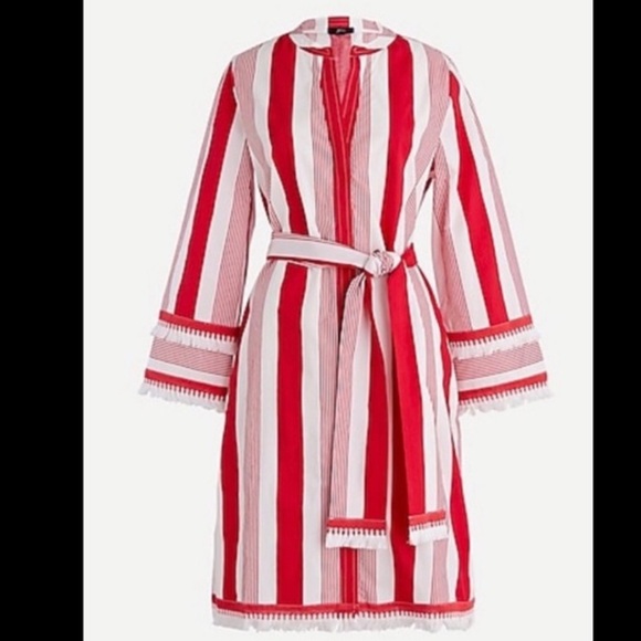 J CREW WOMENS COTTON BELTED TUNIC BUTTON UP DRESS STRIPED RED WHITE 4 AP148 - Picture 1 of 8